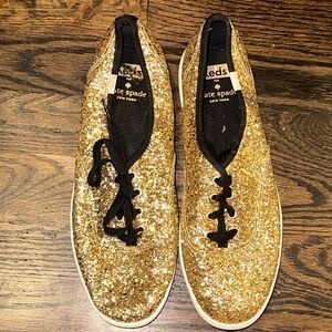 Kate Spade Glittering Gold Lace-Up Keds Shoes